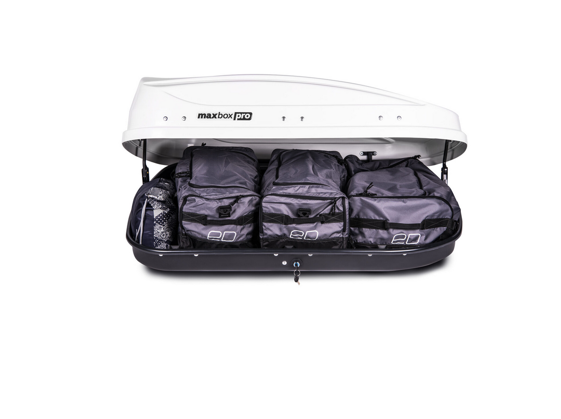 Автобокс MaxBox PRO 430 (малый) белый глянцевый 136*96*42 см двустороннее открывание (багажный бокс на крышу) — изображение 3